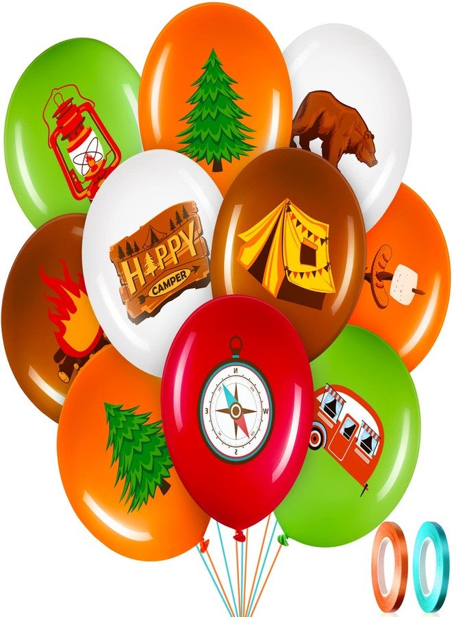 Charnoel 45 Pcs Camper Balloons, Colorful Camping Party Balloons Decorations, Camping Adventure Party Supplies with Green and Brown Ribbon Latex Balloon Kits for Boy Girl Hiking Camper, 12 Inch - Image 1